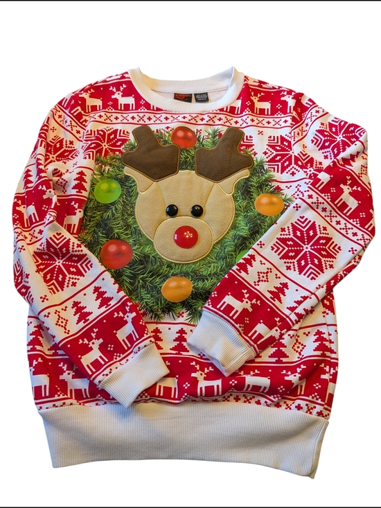 MAD Engine Sweaters - MAD Engine Red & White Reindeer Wreath Crewneck
